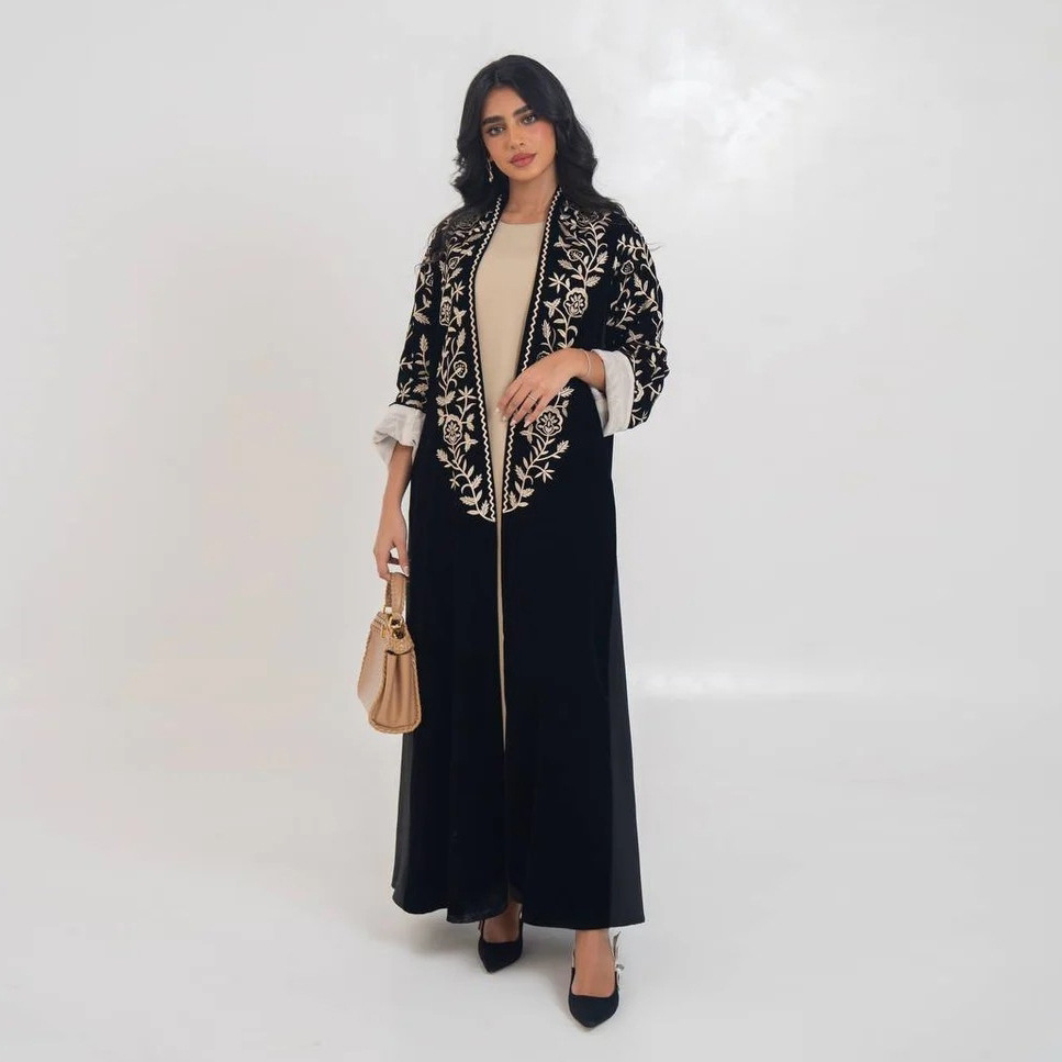 Velvet Open Abaya Dubai Kaftan - đánh giá và giá Embroidery Kebaya